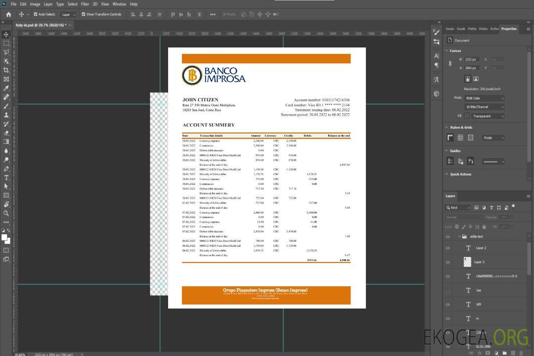 Relevé bancaire de la Banco Improsa du Costa Rica xls template Relevé bancaire de la Banco Improsa du Costa Rica xls template